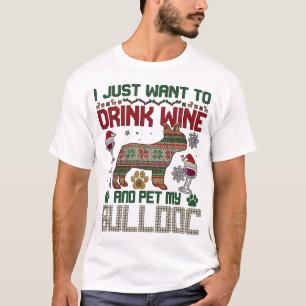 Trinke Wein Bulldogge Hund hässlicher Pullover San