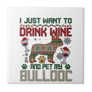Trinke Wein Bulldogge Hund hässlicher Pullover Wei Fliese