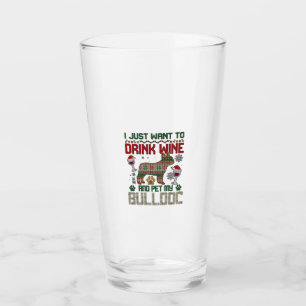 Trinke Wein Bulldogge Hund hässlicher Pullover Wei Glas