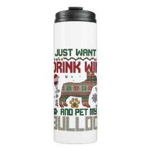 Trinke Wein Bulldogge Hund hässlicher Pullover Wei Thermosbecher
