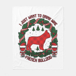 Trinke Wein Französische Bulldogge Hund Rot karier Fleecedecke