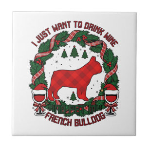 Trinke Wein Französische Bulldogge Hund Rot karier Fliese