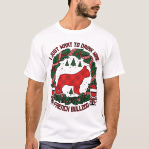Trinke Wein Französische Bulldogge Hund Rot Karier T-Shirt