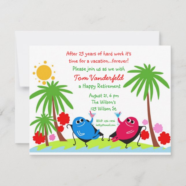 Trinken auf der Strand-Ruhestands-Party Einladung (Vorderseite)