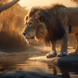 Trinken aus dem Wasserloch Lion Jigsaw Puzzle