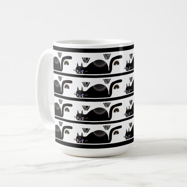 Trinken mit schwarzen Katzen Kaffeetasse (Vorderseite Links)