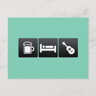 Trinken, Schlafen und Ukuleles Postkarte