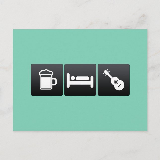 Trinken, Schlafen und Ukuleles Postkarte (Vorderseite)