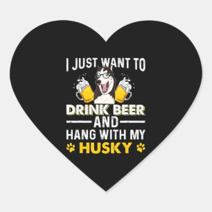 Trinken Sie Bier mit meiner Husky-Hemdgeschenkbien Herz-Aufkleber
