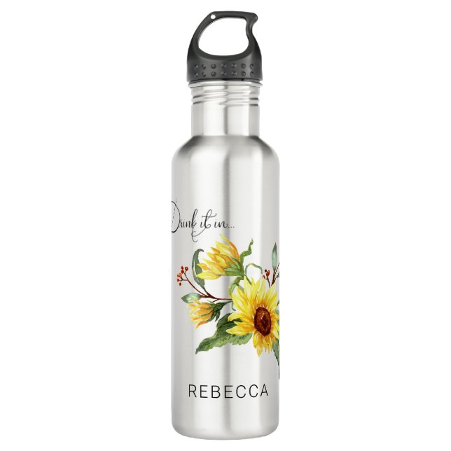 Trinken Sie es in Sonnenblume II Wasserflasche Edelstahlflasche (Vorderseite)