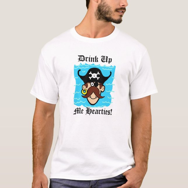 Trinken Sie glücklichen Pirate Cartoon T - Shirt (Vorderseite)