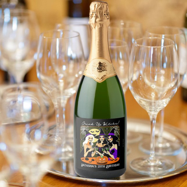 Trinken Sie Hexen Erwachsenen Halloween Geburtstag (Drink up witches Halloween birthday party personalized champagne bottle labels Halloween favors)