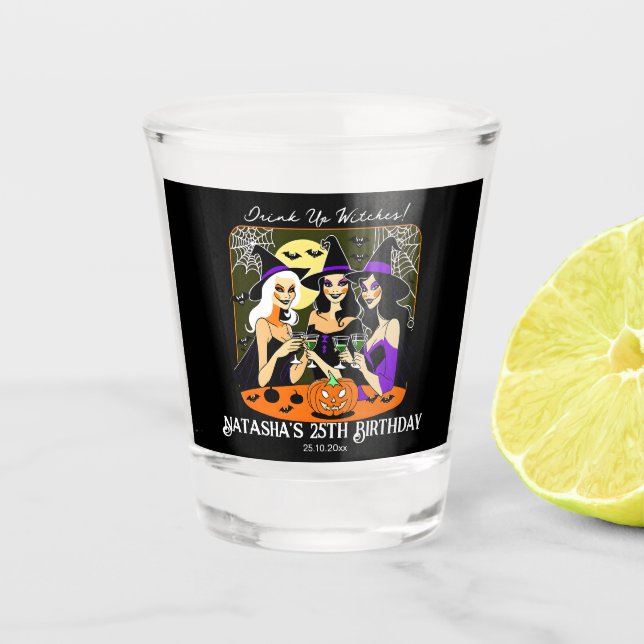 Trinken Sie Hexen Erwachsenen Halloween Geburtstag Schnapsglas (Vorderseite)