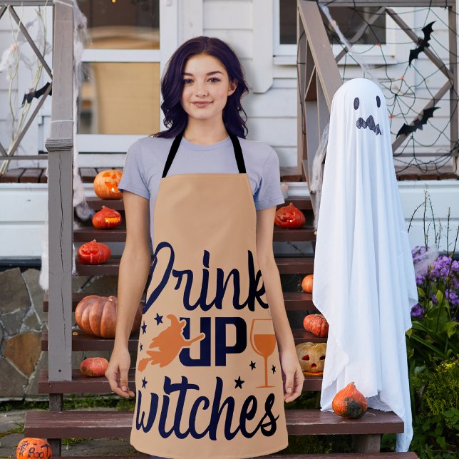Trinken Sie Hexen glückliche Halloween-Orange Schürze (Drink up Witches Happy Halloween orange Apron)