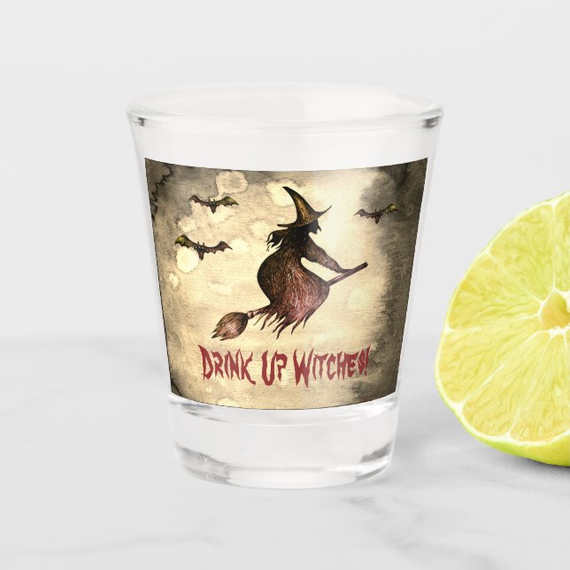Trinken Sie Hexen leckeres Halloween Schnapsglas (Vorderseite)