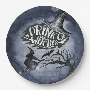 Trinken Sie Hexen Night Sky Halloween Pappteller