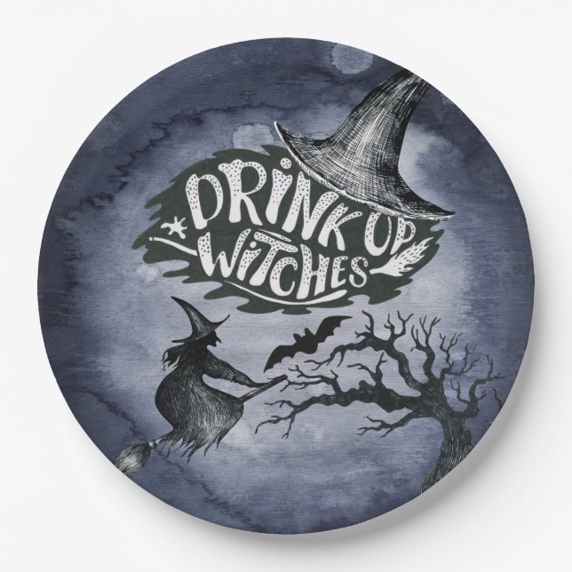 Trinken Sie Hexen Night Sky Halloween Pappteller (Vorderseite)