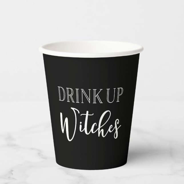 Trinken Sie Hexen Schwarz-Weiß Halloween Cups Pappbecher (Vorderseite)