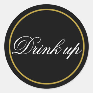 Trinken Sie Hochzeitsaufkleber schwarzes Gold Runder Aufkleber