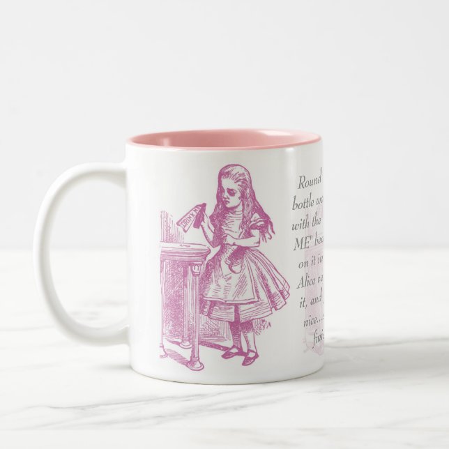 Trinken Sie mich! Alice im Wunderland-Tassen-Rosa Zweifarbige Tasse (Links)