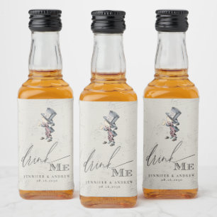 Trinken Sie mir Vintage Alice im Wunderland Hochze Alkoholflaschenetikett