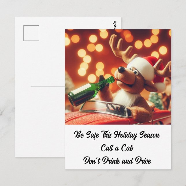 Trinken Sie und fahren Sie nicht mit dem Rentierwe Postkarte (Vorne/Hinten)