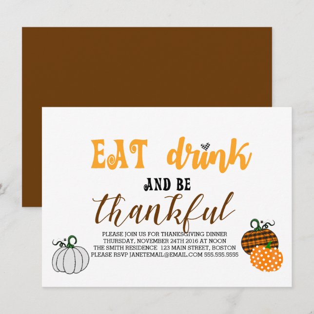 Trinken Sie und seien Sie dankbar Erntedank Party Einladung (Vorne/Hinten)