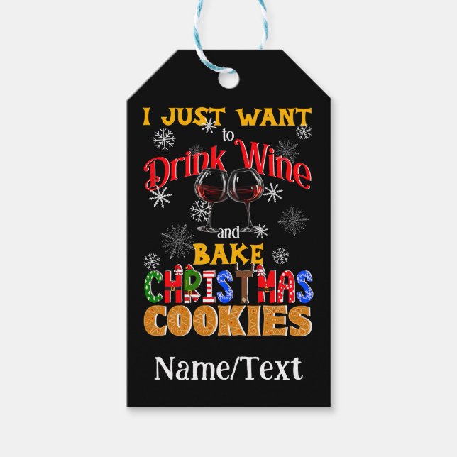 Trinken Sie Wein backen Weihnachtskekse, Weihnacht Geschenkanhänger (Vorderseite)