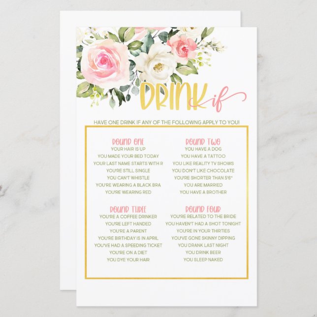 Trinken Sie, wenn Sie spielen - Rosa Blume und Gol (Vorne/Hinten)