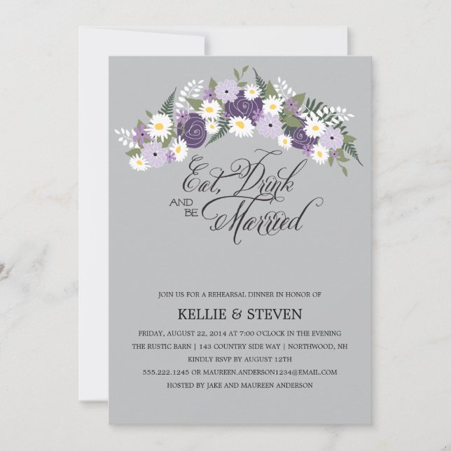 Trinken und Verheirateten Blumenreath Einladung (Vorderseite)
