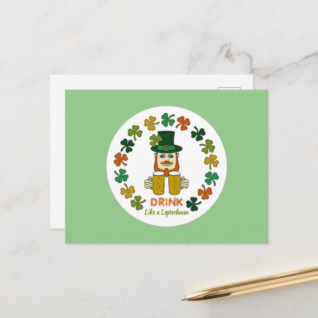 Trinken wie ein Leprechaun Postkarte (Vorderseite/Rückseite Beispiel)