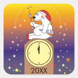 Trinkende Eisbär-Silvesterabend-Aufkleber Quadratischer Aufkleber