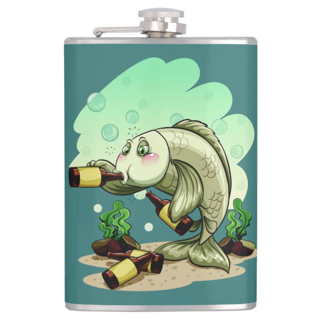 Trinkende Fisch-Nameflasche Flachmann (Vorderseite)