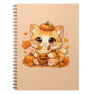 Trinkende Herbst-Katze mit Kürbisgetränk Notizblock