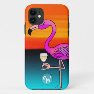 Trinkender Flamingo mit Monogramm in Rosawein Case-Mate iPhone Hülle
