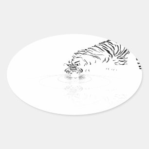 Trinkender Tiger Ovaler Aufkleber