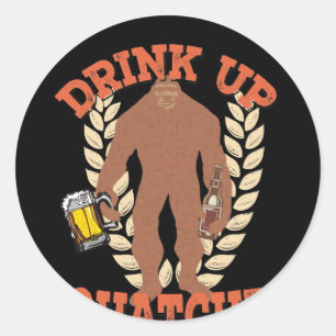 Trinkendes Bier Bigfoots Sasquatch Runder Aufkleber