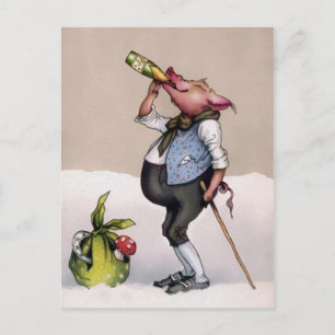 Trinkendes Vintage-Schwein Postkarte