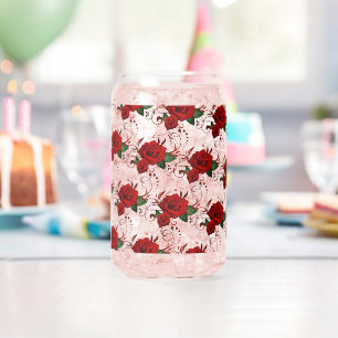 Trinkgeschirr-Set Love Red Rose Floral  Dosenglas