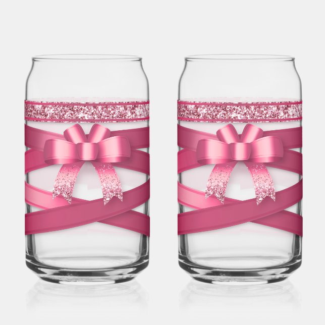 Trinkglas-Set mit rosa Band Dosenglas (Links)
