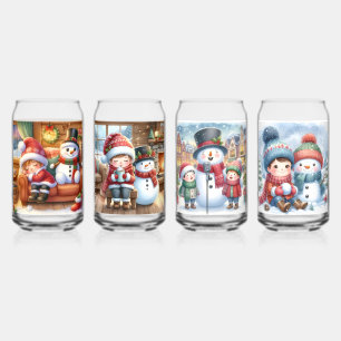 Trinkglas-Set-Weihnachts-Schneemann Dosenglas