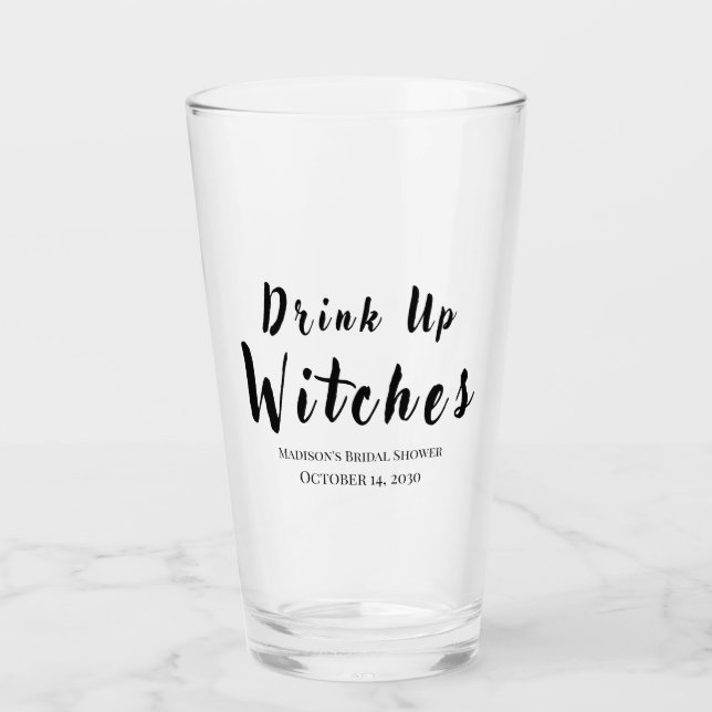 Trinkhexen Halloween-Junggeselinnen-Abschied Glas (Vorderseite)