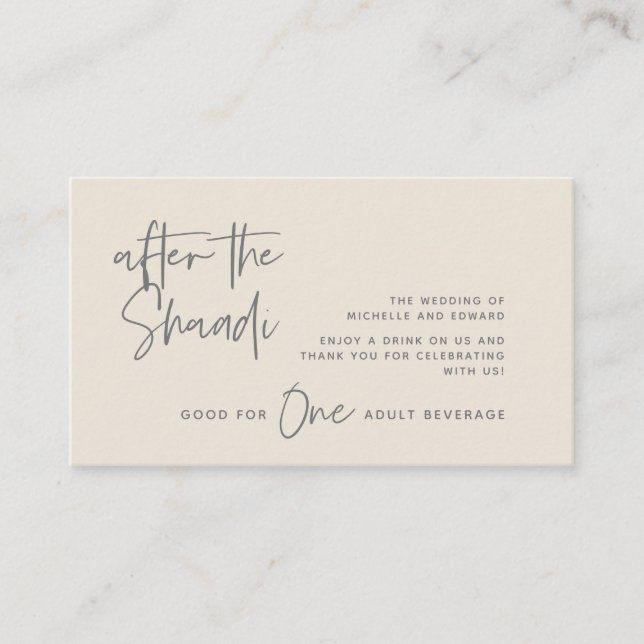 Trinkkarte, Erwachsenengetränk, nach dem Shaadi Begleitkarte (Vorderseite)