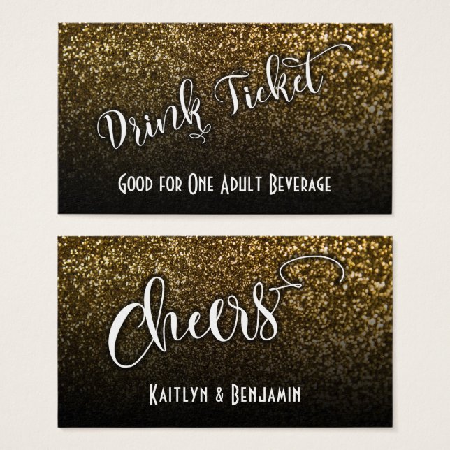 Trinkkarten auf Imitate Gold Glitzer & Black Ombre (Vorne & Hinten)