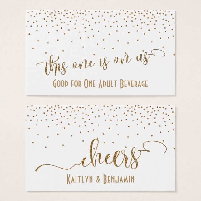Trinkkarten, Imitate Gold Glitzer Confetti auf Wei (Vorne & Hinten)