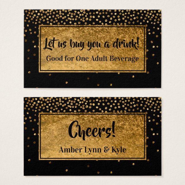 Trinkkarten mit Imitate Gold Foil Confetti & Black (Vorne & Hinten)