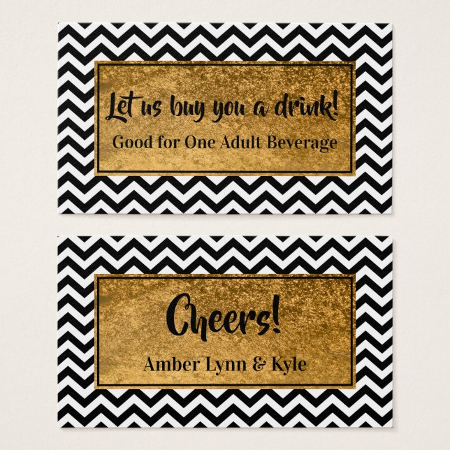 Trinkkarten mit Imitats Gold Foil & BW Zickzack (Vorne & Hinten)