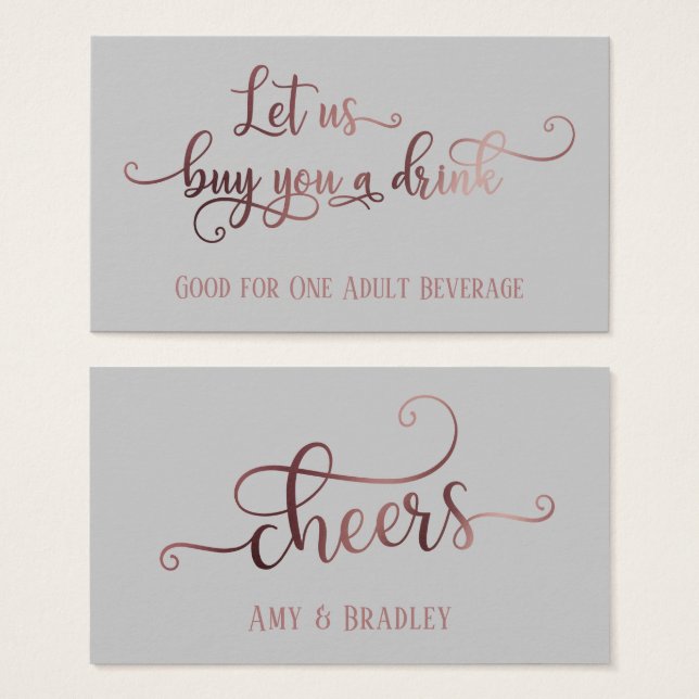 Trinkkarten | Rose Gold Script & Editable Grau (Vorne & Hinten)