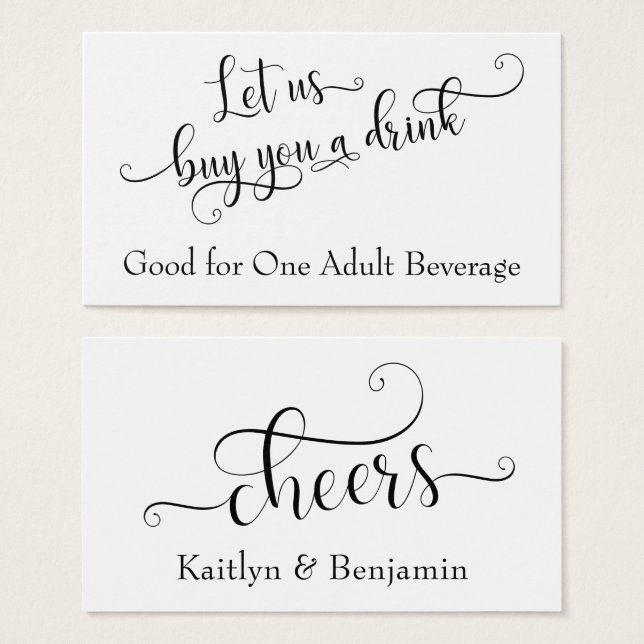 Trinkkarten | Schwarz-Weiß-Script-Typografie (Vorne & Hinten)