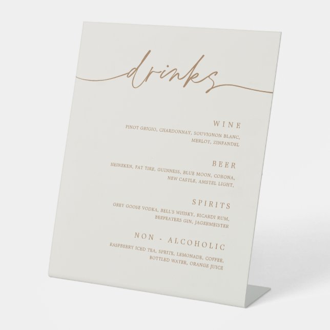 Trinkmenü Hochzeitsempfang Pedestal Bar Sign Sockelschild (Vorderseite)